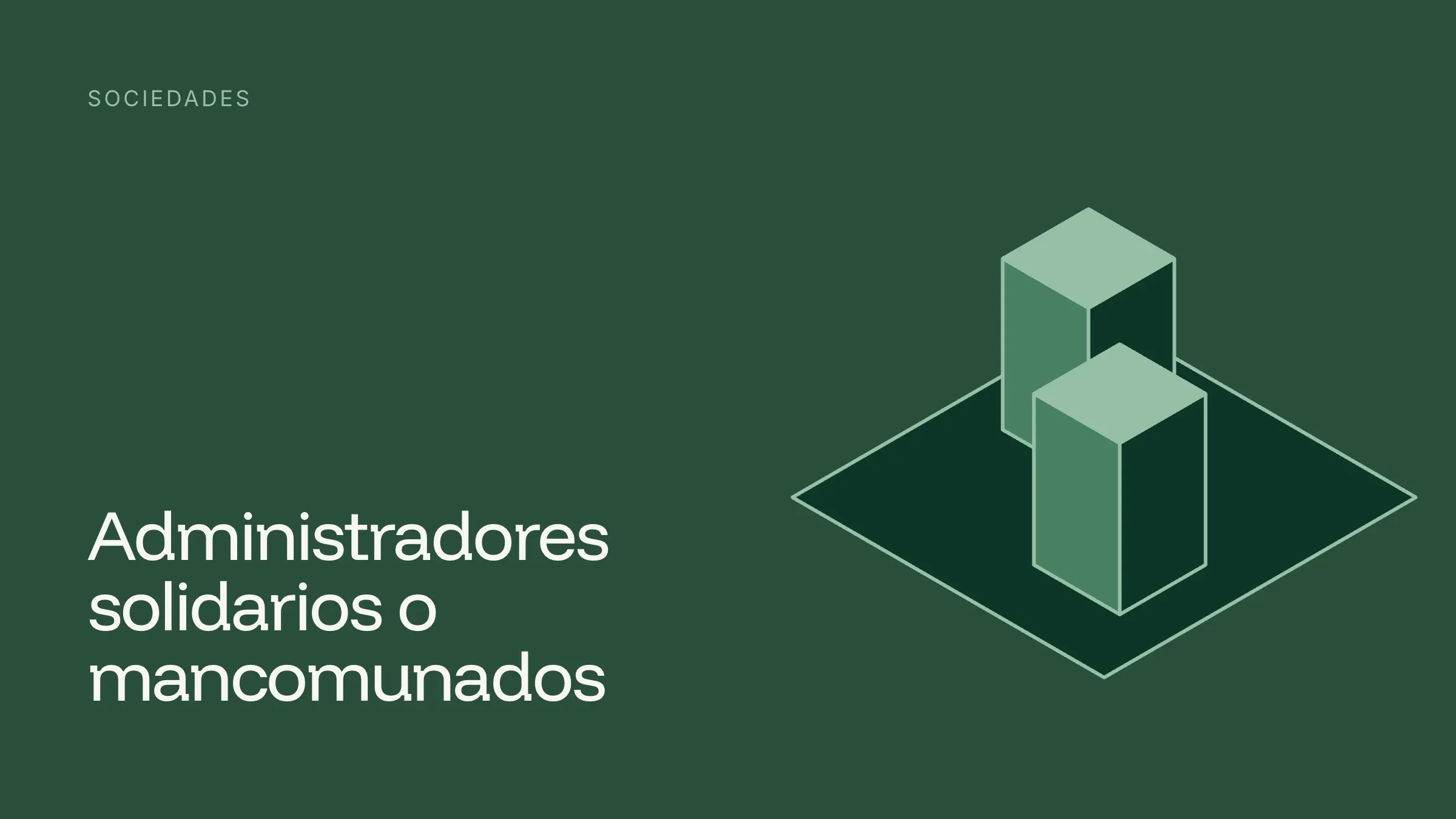Ilustración isométrica de dos bloques verticales juntos sobre fondo verde, con el título Administradores solidarios o mancomunados